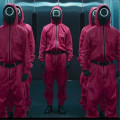 Miniatyrbild 3 av 5: Squid Game Cosplay Jumpsuit Boss Coat Mask Handskar omgång sex Samma skurk Röd kostym Vuxen Barn-r Set 1 one size