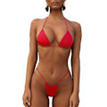 Miniatyrbild 1 av 5: Bikini Set Bandage Solid brasiliansk baddräkt Baddräkt Vadderade string baddräkter red M