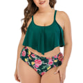 Miniatyrbild 1 av 4: Dambaddräkter Baddräkt Dam Bikiniset med print Set Tvådelade baddräkter Badkläder Stranddräkt Baddräkter Green XXXL
