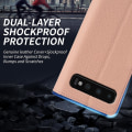 Miniatyrbild 5 av 5: För Samsung Galaxy S10 Plus anti-scratch Litchi Texture Äkta kohud Läder+tpu Telefon Case Pink