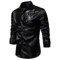 Miniatyrbild 2 av 4: Män Glittrande paljetter Button-down Slim Fit Formella skjortor Party Evening Långärmad Klänning Skjorta Topp Black L
