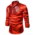 Miniatyrbild 2 av 4: Män Glittrande paljetter Button-down Slim Fit Formella skjortor Party Evening Långärmad Klänning Skjorta Topp Red L