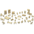 Miniatyrbild 1 av 5: Dockhusmöbler - Laserslipad trä 3d-pussel gör-det-själv-miniatyr dockhus- set Husmöbelset - 1 set (34 delar) Trä null none