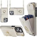 Miniatyrbild 1 av 5: Crossbody Wallet Pu Läder Handväska Handväska Case För Iphone 15 Pro Max Med Ringställ White none