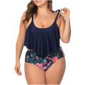 Miniatyrbild 2 av 4: Dambaddräkter Baddräkt Dam Bikiniset med print Set Tvådelade baddräkter Badkläder Stranddräkt Baddräkter Navy XL