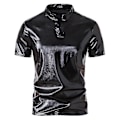 Miniatyrbild 1 av 4: Herr V-ringad Sparkle Kortärmade Glänsande Pikétröjor 70-tal 80-tal Disco Party Casual T-shirts T-tröjor Black M