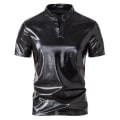 Miniatyrbild 1 av 4: Herr V-ringad Sparkle Kortärmade Glänsande Pikétröjor 70-tal 80-tal Disco Party Casual T-shirts T-tröjor Black S