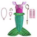 Miniatyrbild 1 av 3: Disney Little Mermaid Ariel Prinsessdräkt Barnklänning För tjejer Cosplay Barn Karneval Födelsedagsfest Kläder Sjöjungfruklänning V 7-8T(size 140) 9pcs Mermaid Set1
