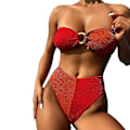 Miniatyrbild 1 av 4: Bikinirem Baddräkt Baklös Baddräkt Dam Splicing Baddräkt Färgblockering Red M