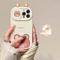 Miniatyrbild 2 av 5: Cartoon 3d Ear Bear Cat Frog Söt Slide Lins Protection Case För Iphone 14 12 13 11 Pro Xs Max X Xr Push Pull Bumper Mjukt cover Cat For iphone 13ProMax