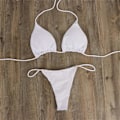 Miniatyrbild 3 av 5: Bikini Set Bandage Solid brasiliansk baddräkt Baddräkt Vadderade string baddräkter white M