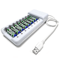 Miniatyrbild 1 av 5: Uppladdningsbar batteriladdare USB utgång 8 platser Snabbladdning Kortslutningsskydd Lämplig för Aaa/aa batteriverktyg null none