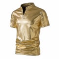 Miniatyrbild 2 av 4: Herr V-ringad Sparkle Kortärmade Glänsande Pikétröjor 70-tal 80-tal Disco Party Casual T-shirts T-tröjor Gold L