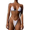 Miniatyrbild 1 av 5: Bikini Set Bandage Solid brasiliansk baddräkt Baddräkt Vadderade string baddräkter white M