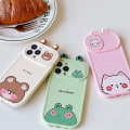 Miniatyrbild 5 av 5: Cartoon 3d Ear Bear Cat Frog Söt Slide Lins Protection Case För Iphone 14 12 13 11 Pro Xs Max X Xr Push Pull Bumper Mjukt cover Cat For iphone 14Plus