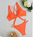 Miniatyrbild 5 av 5: Plus size baddräkt för kvinnor baddräkter dam nya bikini tredelade baddräkt Solid split baddräkt set baddräkter Orange L