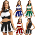 Miniatyrbild 3 av 4: Kvinnor Vuxna Cheerleader Uniform Performance Outfit Japansk Skolflicka Cosplay Kostym Ärmlös Crop Top Mini plisserad kjol Red A S