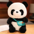 Miniatyrbild 4 av 4: Panda form plysch docka väska docka prydnader Lätt bärbar docka för att blidka Green Bow Tie Panda
