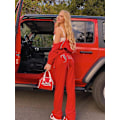 Miniatyrbild 3 av 5: Velour Juicy Sömnadsdräkt Huvtröjor Sammet Dragkedja Sweatshirt Och Byxor Set Sportkläder 2023 Dam Vår/Höst Träningsoverall Crop Top Rose Red M