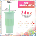 Miniatyrbild 2 av 5: 700ml Stor kapacitet dubbellagers plastkopp Halmmjölk Tekopp Bärbar utomhushalmkopp green