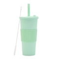 Miniatyrbild 1 av 5: 700ml Stor kapacitet dubbellagers plastkopp Halmmjölk Tekopp Bärbar utomhushalmkopp green