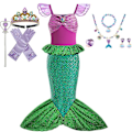 Miniatyrbild 1 av 3: Disney Little Mermaid Ariel Prinsessdräkt Barnklänning För tjejer Cosplay Barn Karneval Födelsedagsfest Kläder Sjöjungfruklänning V 7-8T(size 140) 10pcs Mermaid Sets