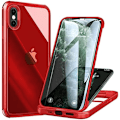 Miniatyrbild 1 av 8: UBUNU iPhone Xs Max- case med skärmskydd [Inbyggt 9H hårt härdat glas], för Magsafe 360 ​​helkroppsskydd, genomskinligt skyddande iPh Red