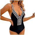 Miniatyrbild 2 av 4: Dambaddräkt Enfärgad Jumpsuit Baddräkt Konservativ Beach Leopard Print Baddräkt Black L
