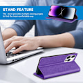 Miniatyrbild 2 av 5: Case för Iphone 15 med Rfid-blockering, stativ Pu-läder skyddande case Stötsäkert skyddande phone case Purple For iPhone 15 Plus