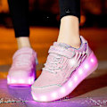 Miniatyrbild 5 av 5: Kid Wheels Shoes Roller Skate Shoes 2 Wheels Child Deform Sneakers Outdoor Sport Deformation Parkour Runaway Boy Girl Youth Gift White grey 39
