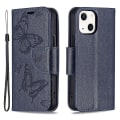 Miniatyrbild 1 av 5: Imprint Butterfly Magnetisk stängning Läderställ Plånbok Case Fodral med rem för Iphone 13 Mini 5,4 tum - lila Dark Blue
