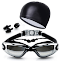 Miniatyrbild 1 av 5: Unisex simglasögon anti-dimma UV-skydd Surfkeps Cap Nosklämma Set Vuxen Black
