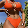 Miniatyrbild 3 av 5: Plus size baddräkt för kvinnor baddräkter dam nya bikini tredelade baddräkt Solid split baddräkt set baddräkter Orange S