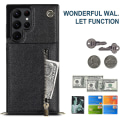 Miniatyrbild 5 av 5: Case i läder för Samsung Galaxy S23 Ultra/ S23+/ S23 med halsrem & stativ & dragkedja Black for S23 Ultra