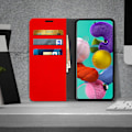 Miniatyrbild 3 av 5: Folio äkta läder Samsung Galaxy A71-fodral Case Videoställ Red