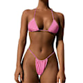 Miniatyrbild 1 av 5: Bikini Set Bandage Solid brasiliansk baddräkt Baddräkt Vadderade string baddräkter pink M