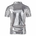 Miniatyrbild 3 av 4: Herr V-ringad Sparkle Kortärmade Glänsande Pikétröjor 70-tal 80-tal Disco Party Casual T-shirts T-tröjor Silver L