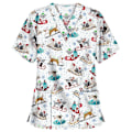 Miniatyrbild 1 av 2: Jul sjuksköterska Uniform Kvinnor V-hals Print T-shirt Casual Kortärmad Pocket Toppar 2 M