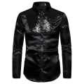 Miniatyrbild 1 av 4: Män Glittrande paljetter Button-down Slim Fit Formella skjortor Party Evening Långärmad Klänning Skjorta Topp Black L