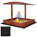 Miniatyrbillede 1 af 6: Sandkasse - Springos - 140 x 140 cm - Massivtræ - Justerbart tag - UV-beskyttelse kastanj
