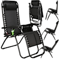 Pikkukuva 4 / 4: Chaise Longue - SPRINGOS® - Käännettävä - Musta - Säädettävä - Juomapukki mukana Svart