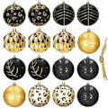 Miniatyrbild 2 av 4: Julgranspynt - SPRINGOS - 16 st. trädbollar ornament - guld/svart svart guld