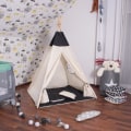 Miniatyrbillede 1 af 4: Tipitelt til børn i SPRINGOS bomuld - Sort - 160x120x100 cm - 2 hynder medfølger Svart