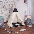 Pikkukuva 1 / 4: Lasten teepee-teltta SPRINGOS puuvillaa - Musta - 160x120x100 cm - 2 tyynyä mukana Svart