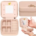 Miniatyrbillede 3 af 4: Smykkeskrin - SPRINGOS - Opbevaring af rejsesmykker - Imiteret læder - Fløjl - Powder pink Rosa