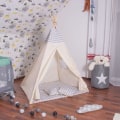 Miniatyrbillede 4 af 4: Tipitelt til børn i SPRINGOS bomuld - 160x120x100 cm - zigzag / grå Grå