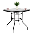 Miniatyrbillede 3 af 4: SPRINGOS® bistrobord - Rundt havebord Diameter 90 cm - Præget glasplade Svart