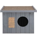 Miniatyrbild 1 av 4: Springos® utomhus katthus i trä 49,5 x 58 x 36 cm, katthem med platt tak, kattskrapstolpe grå