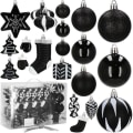 Miniatyrbild 1 av 4: SPRINGOS® Julgranskulor 77 st Julgransdekoration Fest Okrossbara prydnader Kottar Godispresenter Stjärnor Granar Svart