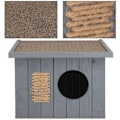 Miniatyrbild 3 av 4: Springos® utomhus katthus i trä 49,5 x 58 x 36 cm, katthem med platt tak, kattskrapstolpe grå